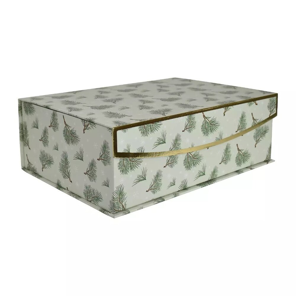 St. Nicholas Square Evergreen Sprig Print Hinge Box, Pineneedle